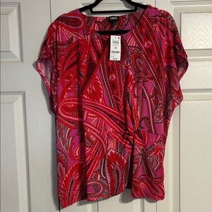 INC International Concepts Red Pink Paisley Blouse NWT 2X Stretch Pullover